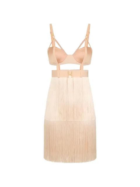Elisabetta Franchi mini dress in lightweight crêpe fabric with fringes Pink AB96662E2