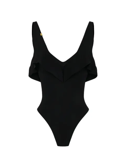 Elisabetta Franchi full Milano stitch knit bodysuit with flounces Black BK86B62E2