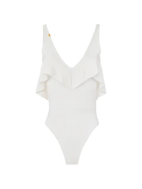 Elisabetta Franchi Full Milano stitch knit bodysuit with flounces White BK86B62E2