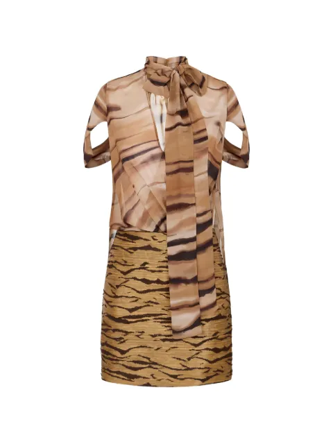 Elisabetta Franchi two-material mini dress with tiger print Neutrals AB95662E2