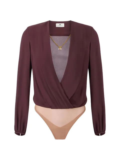 Elisabetta Franchi bodysuit in viscose georgette fabric with necklace Brown CB00762E2