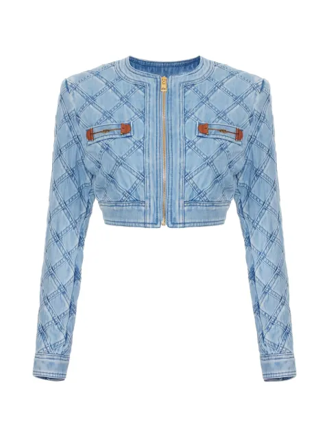 Elisabetta Franchi diamond horsebit denim cropped jacket Blue BJ42N62E2