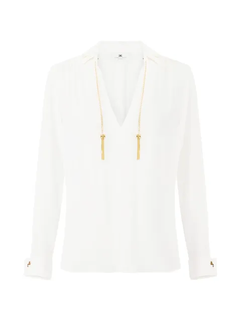 Elisabetta Franchi blouse in georgette fabric with jewel details White CA15962E2