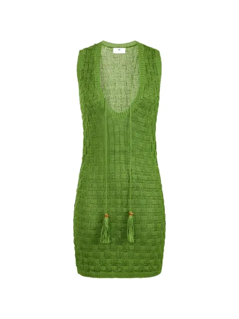 Elisabetta Franchi mini dress in knit fabric with tassels Green AM35T62E2