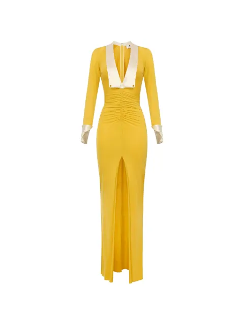 Elisabetta Franchi wide-lapels slim-fit maxi dress Yellow ABR4662E2