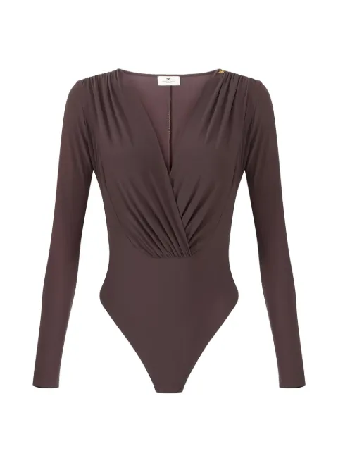 Elisabetta Franchi bodysuit in stretch georgette fabric Brown BO03162E2