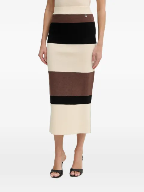 FRACOMINA striped logo-plaque midi skirt Neutrals FR26SG4004K418N8