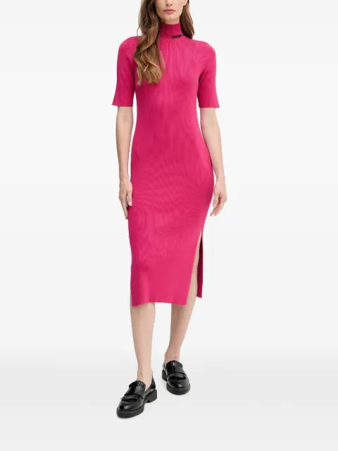DKNY logo-embroidered ribbed-knit midi dress Pink DJ5R0751