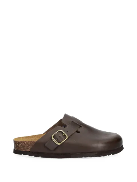 Scholl Fae New buckle-fastening leather flat mules Brown F318171590