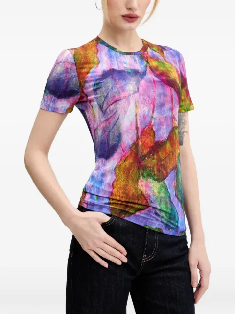 Desigual leaf-print short-sleeve T-shirt Purple 25SWTK89