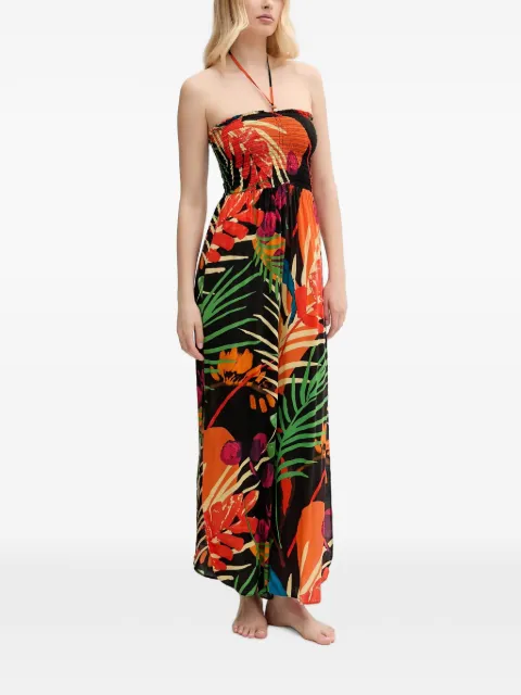 Desigual tropical-print smocked jumpsuit Black 25SWMW03