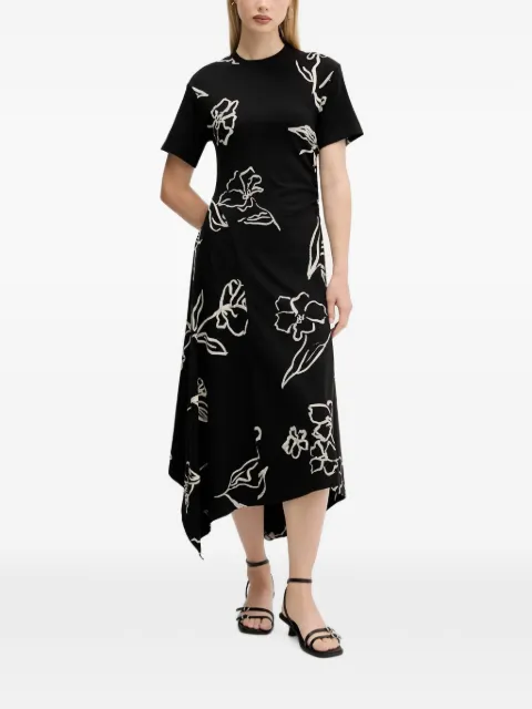 Desigual floral gathered asymmetric-hem midi dress Black 25WWVK44