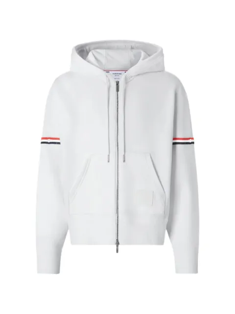 Thom Browne loopback jersey armband relaxed zip-up hoodie White MJT576A03037