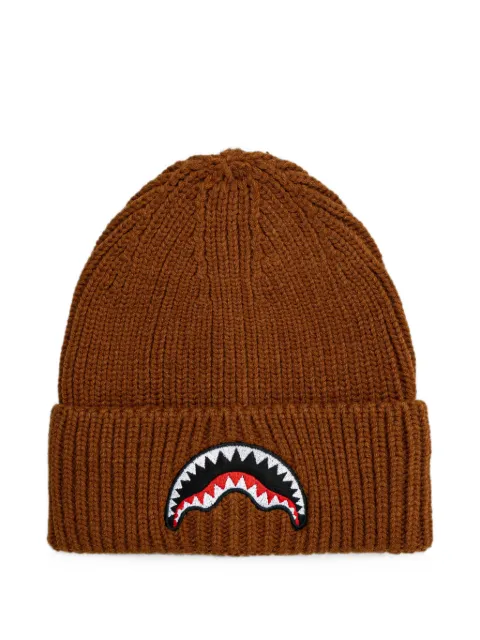 Sprayground Shark Mouth ribbed-knit beanie hat Brown SP15011