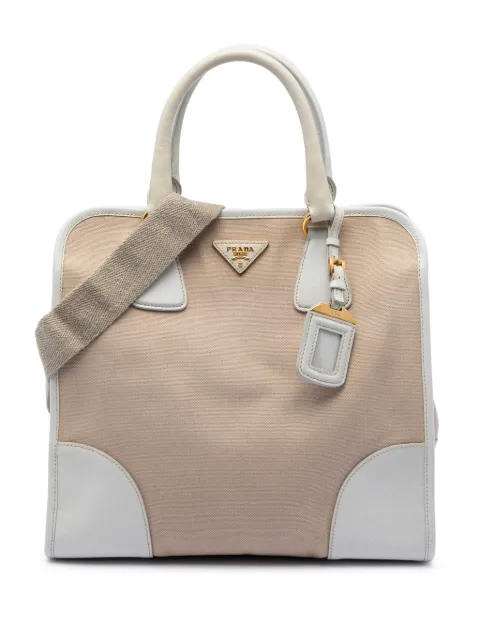 Prada Pre-Owned 2010-2026 Saffiano Trimmed Canvas Canapa satchel Brown SLGKK4JTDXPPSFDZ