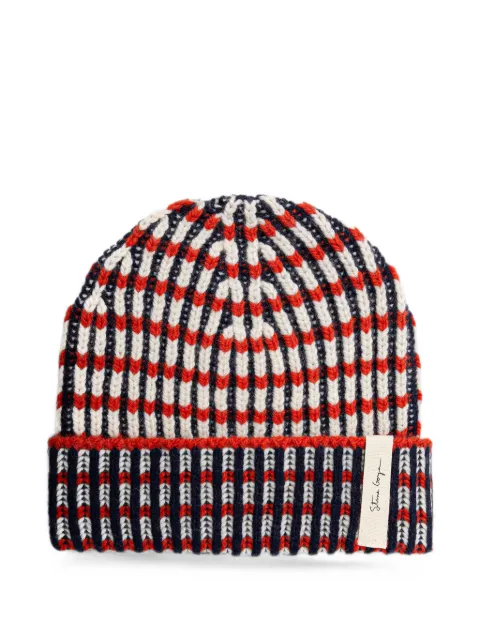 Stine Goya check-knit turn-up beanie hat Blue SGAW25A044