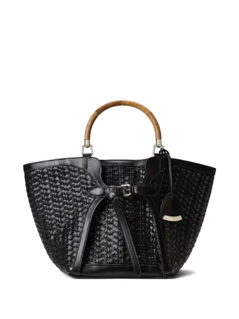 Ralph Lauren Collection braided wooden top handle leather tote Black 435P16409001