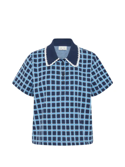 The Upside Clubhouse Dom checked crochet-trim polo shirt Blue USW226012CHECK