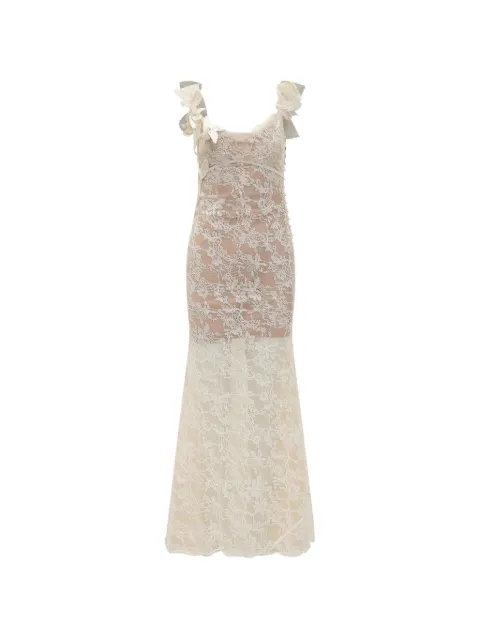 Self-Portrait ruffle lace flower maxi dress Neutrals SS26259XC