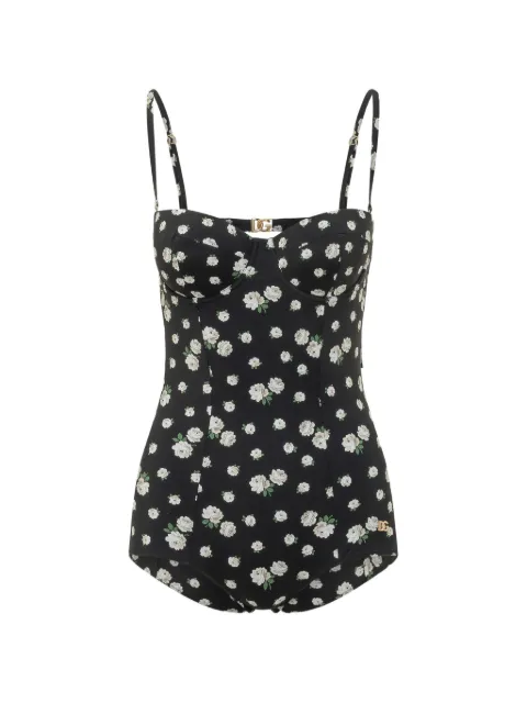 Dolce & Gabbana floral-print DG logo swimsuit Black O9A13JHSGBB