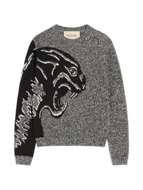 Valentino Garavani cotton and mouliné wool sweater with panther jacquard Grey VKC38DBMW