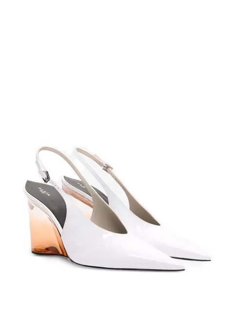 Alaïa invisible wedge slingback in patent calfskin pumps White AA3G3005I037