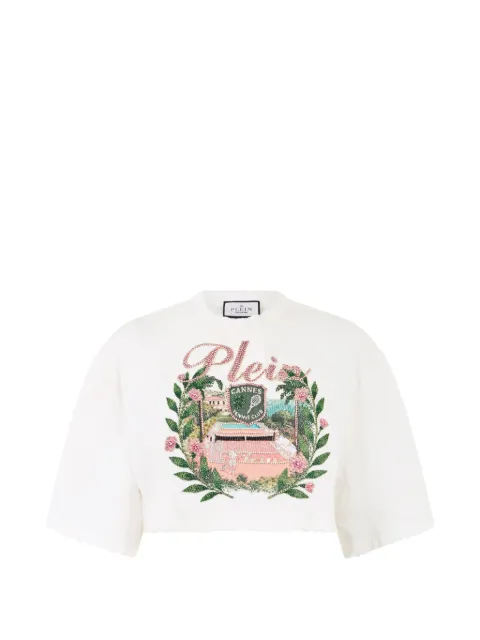 Philipp Plein rhinestones cropped T-shirt White PAFCWTK3934PJY002N