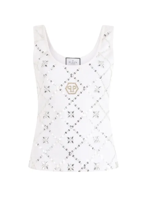 Philipp Plein sequin rhinestone tank top White PAFCWTK3877PJY002N