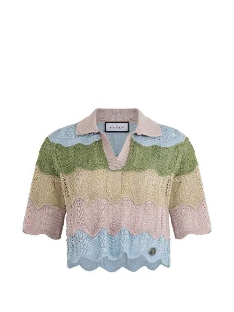 Philipp Plein Colour Wave knitted cropped polo shirt Pink PAFCWKK0310PKN002N