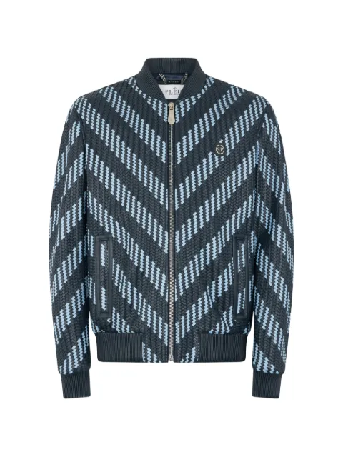Philipp Plein interwoven leather bomber jacket Blue PAFCMLB2071PLE005N