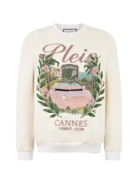 Philipp Plein rhinestoned patch sweatshirt White PAFCWJO1111PTE180N