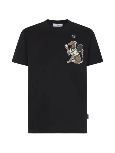 Philipp Plein tennis pet patch T-shirt Black PAFCMTK9014PJY002N