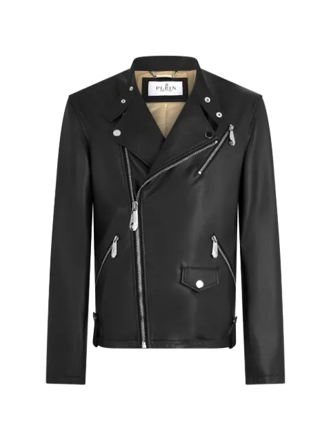 Philipp Plein nappa leather Moto jacket Black PAFCMLB2074PLE005N