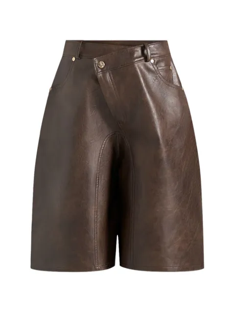 Manière De Voir Hazel leather wrapover bermuda shorts Brown WMN4407