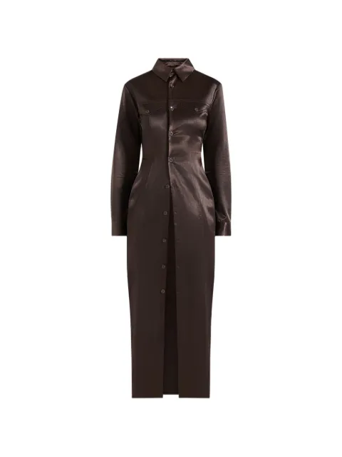 Manière De Voir Etta crinkled satin midi shirt dress Brown WMN4382