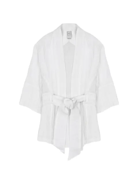 120% Lino belted linen kimono jacket White 33ALIW1PLD