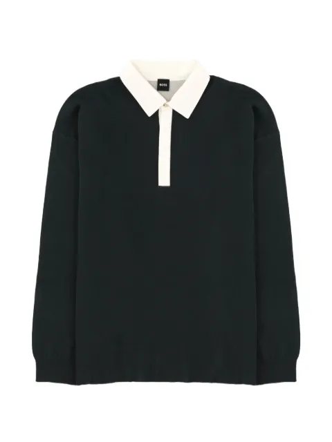 BOSS H-Cenito contrast-collar long-sleeved polo shirt Black 50555127