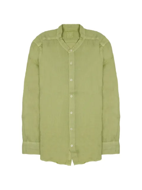 120% Lino band-collar long-sleeve shirt Green 33ALIM1159