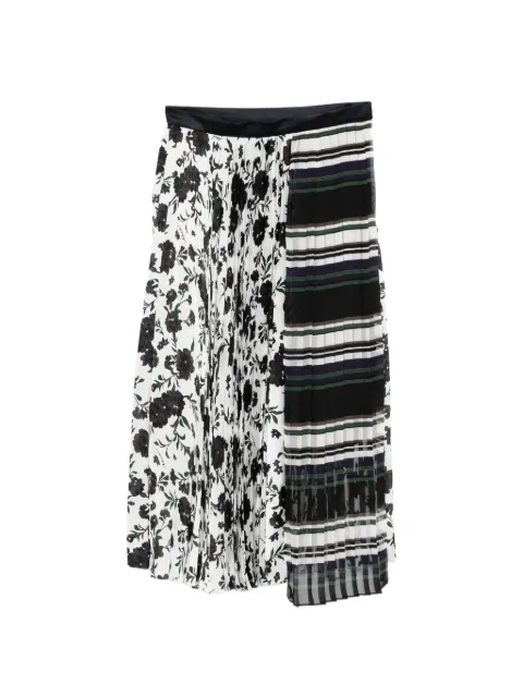 sacai mix-print pleated midi skirt Blue 2608531