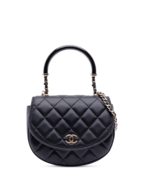 CHANEL Pre-Owned 2021-2025 CC Quilted Lambskin Half Moon Top Handle Flap satchel Black 3LWAACBPO5N097AH
