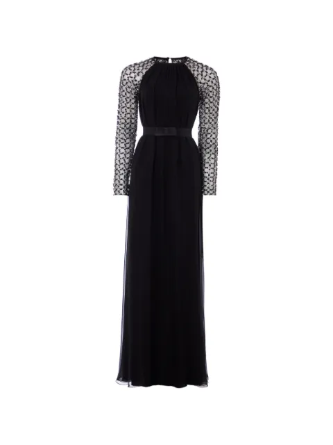 Temperley London Angelli lattice-sleeve maxi dress Black 26UIMO55103