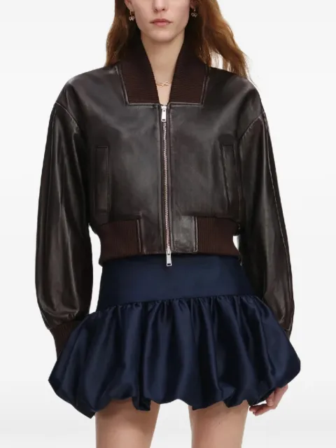Self-Portrait ribbed leather bomber jacket Brown SS26042JABR