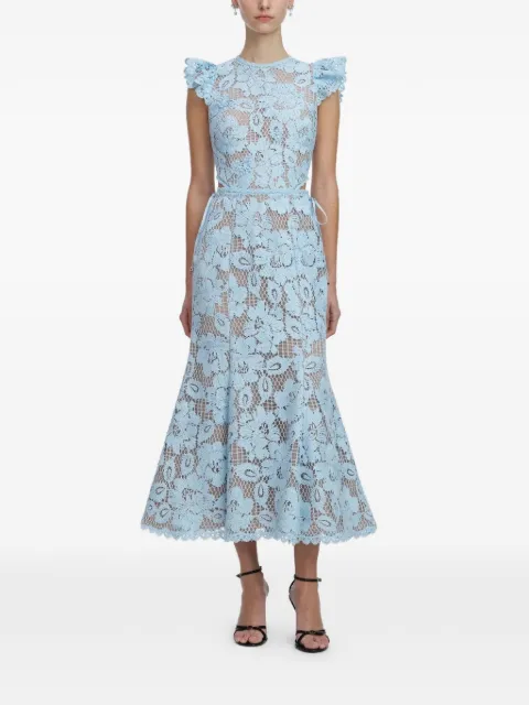 Self-Portrait floral-embroidered midi dress Blue SS26007MBBL