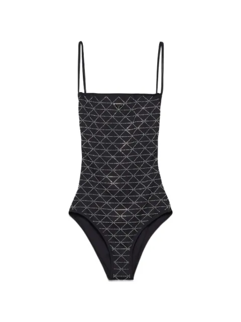 Prada jersey one-piece swimsuit with rhinestones Black 70197RS23113SU