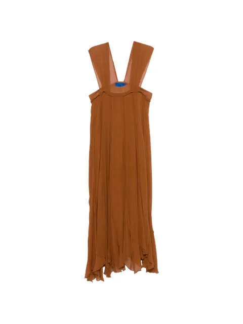 Mes Demoiselles V-neck pleated dress Brown CHARLIECOGNAC