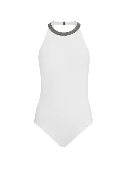 Brunello Cucinelli techno-jersey bathing suit with precious collar White ML902VS899C001