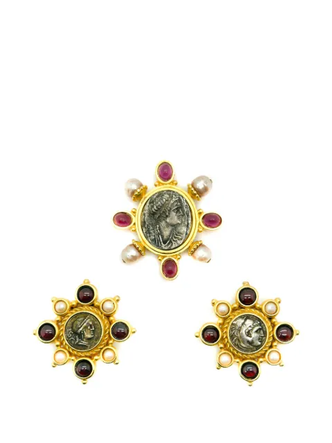 Jennifer Gibson Jewellery Linda Levinson byzantine coin brooch & earrings set Gold JGJLEVINSONSET
