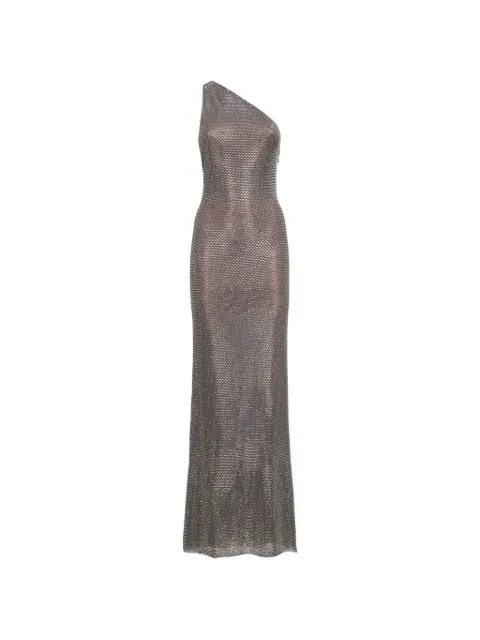 Self-Portrait rhinestone one-shoulder maxi dress Silver SS26169XBGREY
