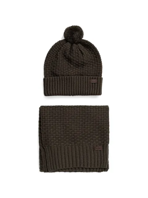 Barbour pom-pom waffle-knit beanie hat Green MGS0097