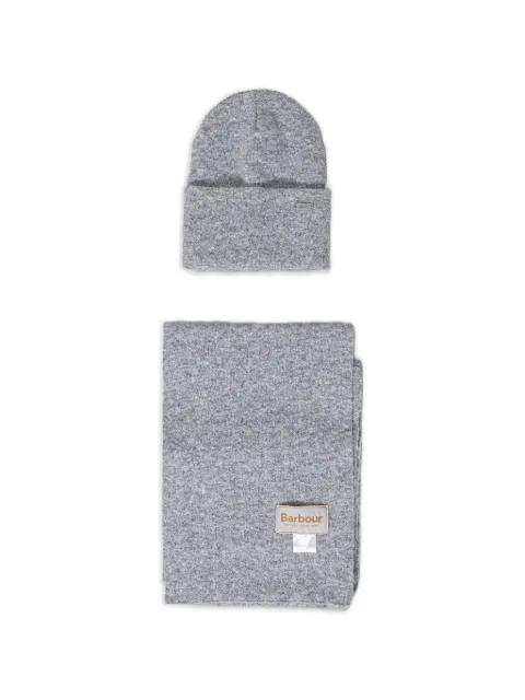Barbour logo-plaque beanie hat and scarf set Grey LGS0097